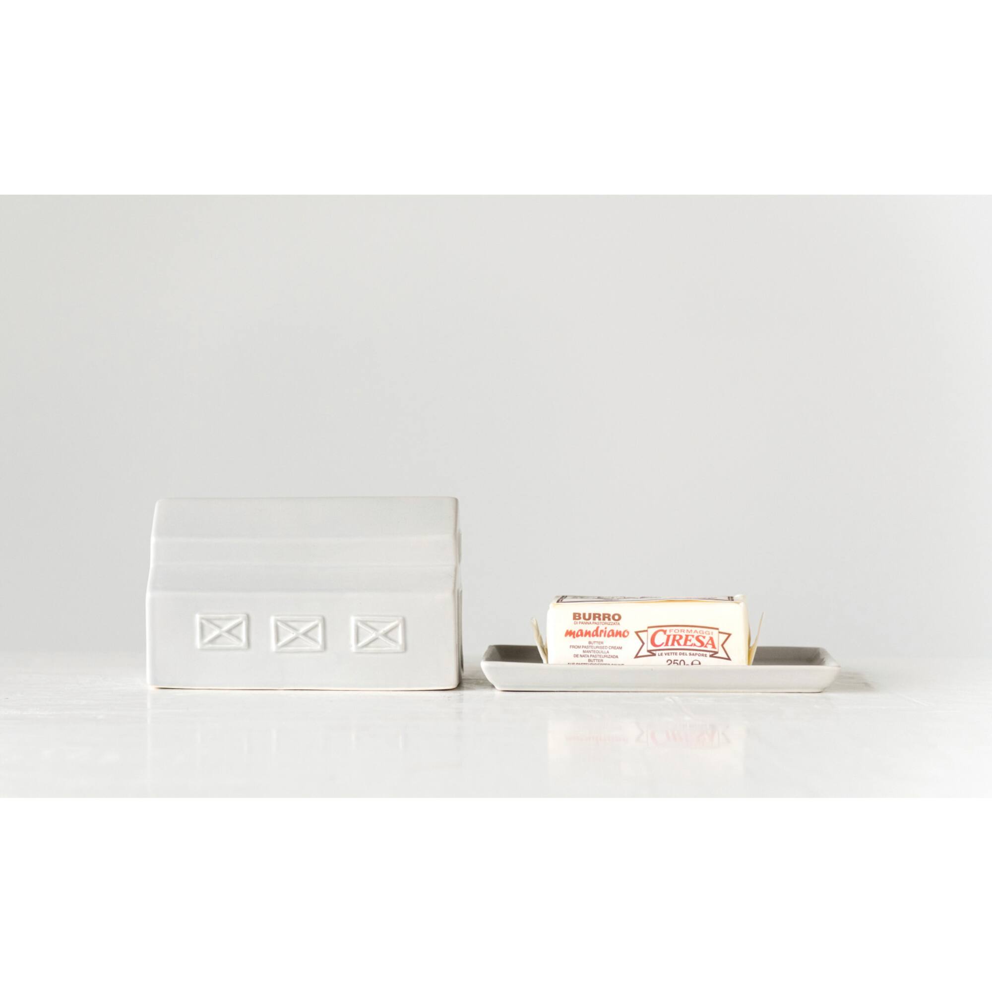 Hello Honey® 8" Matte Gray Stoneware Barn Butter Dish